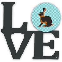 "Caroline's Treasures Tan Rabbit Blue Check Metal Artwork Love wall-decor, Multicolor"