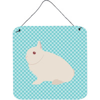 "Caroline's Treasures Blue Hermelin Rabbit Check Metal Print, 6"" H x 6"" W"