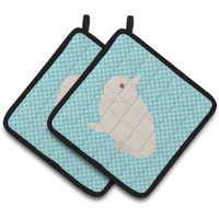 "Caroline's Treasures Hermelin Rabbit Blue Check Decorated Pot Holder, 7.5"" x 7.5"""
