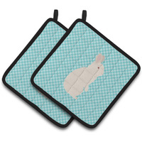"Caroline's Treasures New Zealand White Rabbit Blue Check Decorated Pot Holder, 7.5"" x 7.5"""