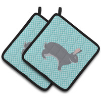 "Caroline's Treasures Giant Chinchilla Rabbit Blue Check Decorated Pot Holder, 7.5"" x 7.5"""