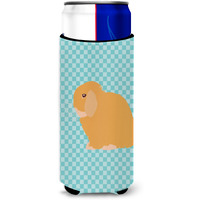 "Caroline's Treasures Holland Lop Rabbit Blue Check Decorative Can Hugger, Slim, Multicolor"