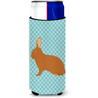 "Caroline's Treasures Rex Rabbit Blue Check Decorative Can Hugger, Slim, Multicolor"
