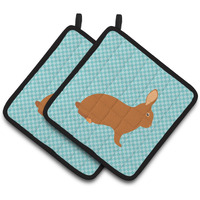 "Caroline's Treasures Rex Rabbit Blue Check Decorated Pot Holder, 7.5"" x 7.5"""