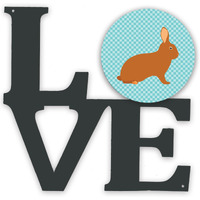 "Caroline's Treasures Rex Rabbit Blue Check Metal Artwork Love wall-decor, Multicolor"