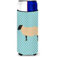 "Caroline's Treasures Suffolk Sheep Blue Check Decorative Can Hugger, Slim, Multicolor"