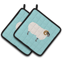 "Caroline's Treasures Scottish Blackface Sheep Blue Check Decorated Pot Holder, 7.5"" x 7.5"""