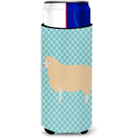 "Caroline's Treasures English Leicester Longwool Sheep Blue Check Decorative Can Hugger, Slim, Multicolor"