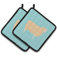 "Caroline's Treasures English Leicester Longwool Sheep Blue Check Decorated Pot Holder, 7.5"" x 7.5"""