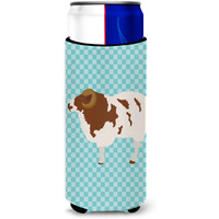"Caroline's Treasures Jacob Sheep Blue Check Decorative Can Hugger, Slim, Multicolor"