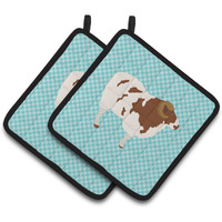 "Caroline's Treasures Jacob Sheep Blue Check Decorated Pot Holder, 7.5"" x 7.5"""