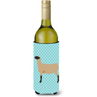 "Caroline's Treasures Hampshire Down Sheep Blue Check Decorative Bottle Hugger, 750 ml, Multicolor"