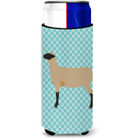 "Caroline's Treasures Hampshire Down Sheep Blue Check Decorative Can Hugger, Slim, Multicolor"