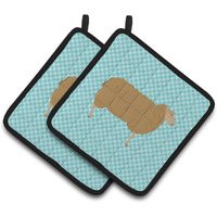 "Caroline's Treasures East Friesian Sheep Blue Check Decorated Pot Holder, 7.5"" x 7.5"""