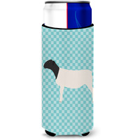 "Caroline's Treasures Dorper Sheep Blue Check Decorative Can Hugger, Slim, Multicolor"