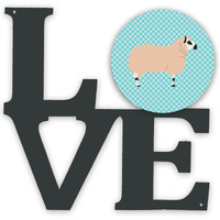 "Caroline's Treasures Kerry Hill Sheep Blue Check Metal Artwork Love wall-decor, Multicolor"