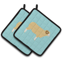 "Caroline's Treasures Horned Dorset Sheep Blue Check Decorated Pot Holder, 7.5"" x 7.5"""