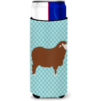 "Caroline's Treasures Merino Sheep Blue Check Decorative Can Hugger, Slim, Multicolor"