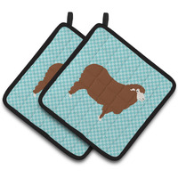 "Caroline's Treasures Merino Sheep Blue Check Decorated Pot Holder, 7.5"" x 7.5"""