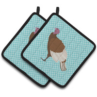 "Caroline's Treasures Bourbon Red Turkey Hen Blue Check Decorated Pot Holder, 7.5"" x 7.5"""
