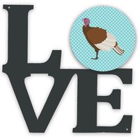 "Caroline's Treasures Bourbon Red Turkey Hen Blue Check Metal Artwork Love wall-decor, Multicolor"