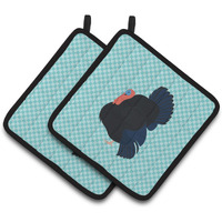 "Caroline's Treasures Norfolk Black Turkey Blue Check Decorated Pot Holder, 7.5"" x 7.5"""