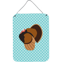 "Caroline's Treasures Bronze Turkey Blue Check Metal Print, 16hx12w, Multicolor"