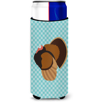 "Caroline's Treasures Bronze Turkey Blue Check Decorative Can Hugger, Slim, Multicolor"