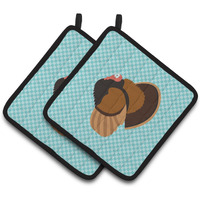 "Caroline's Treasures Bronze Turkey Blue Check Decorated Pot Holder, 7.5"" x 7.5"""