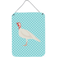 "Caroline's Treasures Blue Check Beltsville Small White Turkey Hen Metal Print, 16hx12w, Multicolor"
