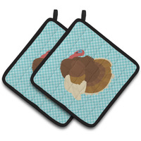 "Caroline's Treasures French Turkey Dindon Blue Check Decorated Pot Holder, 7.5"" x 7.5"""
