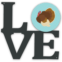 "Caroline's Treasures French Turkey Dindon Blue Check Metal Artwork Love wall-decor, Multicolor"