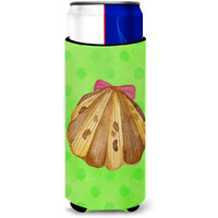 "Caroline's Treasures Sea Shell Green Polkadot Beverage Insulator Hugger, Slim, Multicolor"