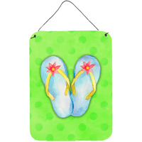 "Caroline's Treasures Flip Flops Green Polkadot Metal Print, 16hx12w, Multicolor"