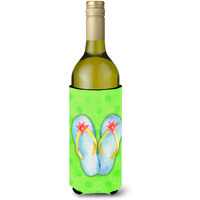 "Caroline's Treasures Flip Flops Green Polkadot Beverage Insulator Hugger, 750 ml, Multicolor"