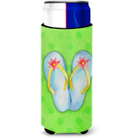 "Caroline's Treasures Flip Flops Green Polkadot Beverage Insulator Hugger, Slim, Multicolor"