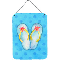 "Caroline's Treasures Flip Flops Blue Polkadot Metal Print, 16hx12w, Multicolor"