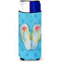 "Caroline's Treasures Flip Flops Blue Polkadot Beverage Insulator Hugger, Slim, Multicolor"