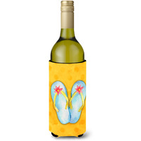 "Caroline's Treasures Flip Flops Yellow Polkadot Beverage Insulator Hugger, 750 ml, Multicolor"