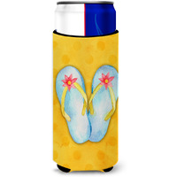 "Caroline's Treasures Flip Flops Yellow Polkadot Beverage Insulator Hugger, Slim, Multicolor"