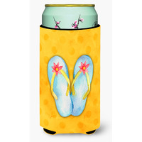 "Caroline's Treasures Flip Flops Yellow Polkadot Beverage Insulator Hugger, Tall, Multicolor"