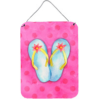 "Caroline's Treasures Flip Flops Pink Polkadot Metal Print, 16hx12w, Multicolor"