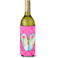 "Caroline's Treasures Flip Flops Pink Polkadot Beverage Insulator Hugger, 750 ml, Multicolor"