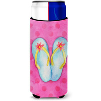 "Caroline's Treasures Flip Flops Pink Polkadot Beverage Insulator Hugger, Slim, Multicolor"