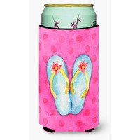 "Caroline's Treasures Flip Flops Pink Polkadot Beverage Insulator Hugger, Tall, Multicolor"