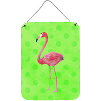 "Caroline's Treasures Flamingo Green Polkadot Metal Print, 16hx12w, Multicolor"