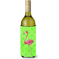 "Caroline's Treasures Flamingo Green Polkadot Beverage Insulator Hugger, 750 ml, Multicolor"
