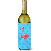 "Caroline's Treasures Flamingo Blue Polkadot Beverage Insulator Hugger, 750 ml, Multicolor"