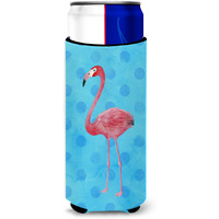 "Caroline's Treasures Flamingo Blue Polkadot Beverage Insulator Hugger, Slim, Multicolor"
