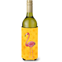 "Caroline's Treasures Flamingo Yellow Polkadot Beverage Insulator Hugger, 750 ml, Multicolor"
